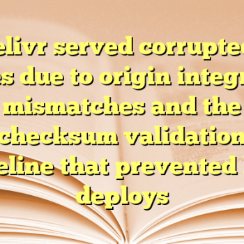 jsDelivr served corrupted JS files due to origin integrity mismatches and the checksum validation pipeline that prevented bad deploys